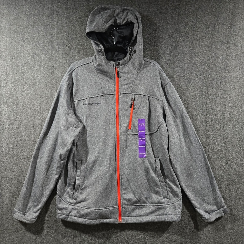 Free Country Marled Tech Solid Gray Full Zip Hooded Fleece Mens Size XL‎